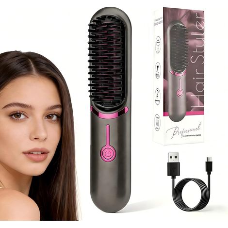 Brosse lissante pour cheveux, 3 Températures, Brosse Chauffante Lissante Electrique Peigne Lisseur Ceramique Ionique Spéciale Cheveux Frisés et Crépus (Noir) (1/5)