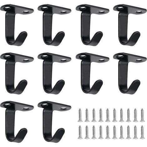 Lot de 10 crochets de plafond noirs à visser - Avec 20 vis - Crochets muraux à visser - Pour salle de bain, cuisine, écharpe, clés (1/5)