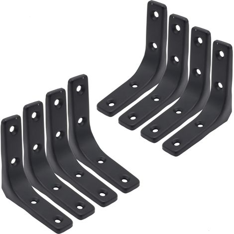 Set di 8 staffe a L nere resistenti da parete, lunghe 7,6 cm (3 pollici), complete di viti. (1/5)