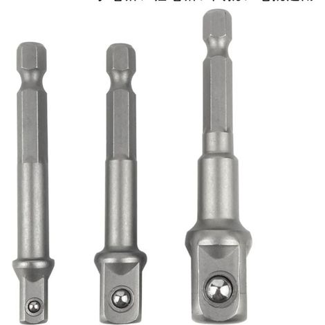 Adaptateur 6 pans vers 1/4, 1/2, 3/8 carré - 3 pièces adaptateur douille hexagonale adaptateur douille clé à douille jeu d'écrous rallonge de connexion pour tournevis sans fil (1/4)