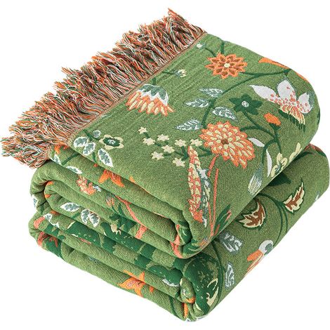 Manta de gasa de algodón puro con temática de Oz, reversible, verde y blanco, ideal como funda de sofá o manta para el hogar, 150 x 200 cm. (1/2)
