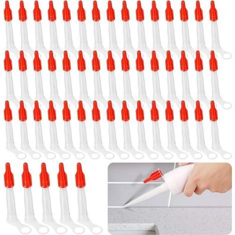 Lot de 50 buses en plastique et bouchons d'étanchéité rouges pour calfeutrage, tubes en plastique pour mastic adhésif de cuisine et de maison (1/4)