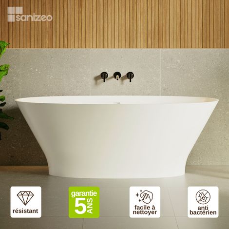 Baignoire îlot en minéral composite Design – Blanc Mat, L168 x l81 x H61 cm – BRUS LAVABERG (1/5)