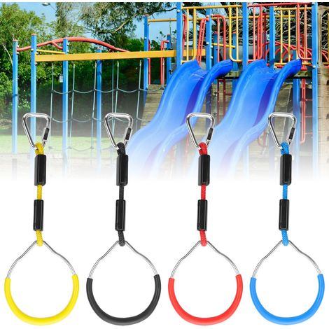 Anneaux de gymnastique enfants avec corde, 4 pièces colorées pour parcours sportif et jeux d'escalade.