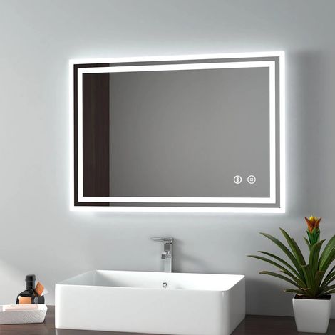 EMKE Illuminated Led Bathroom Mirror with Demister, Touch Switch, Bluetooth Speaker, Shaver Socket, Horizontal & Vertical,  Fuse, 500x700mm (1/5)