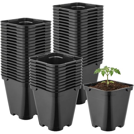 Garronda Pot de Fleur Carré Arrondi Plastique 9 × H 9,6 cm (0,5L) Lot 50 Godets Semis Pots de Pépinière Drainage Résistants Intempéries pour Culture Plantes Jardin Serre Intérieur Extérieur GD-0200