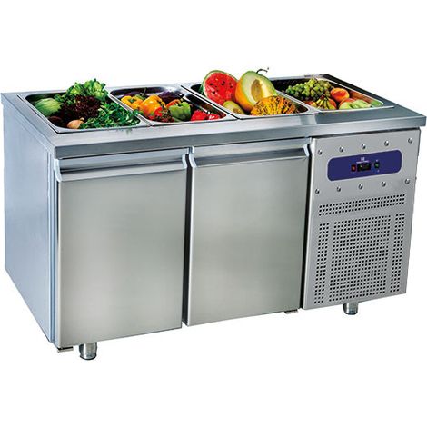 Saladette avec 2 portes GN 1/1, 4x GN 1/1 h 150 mm, -2°/+8°C 1400x700x850 mm - VIRTUS