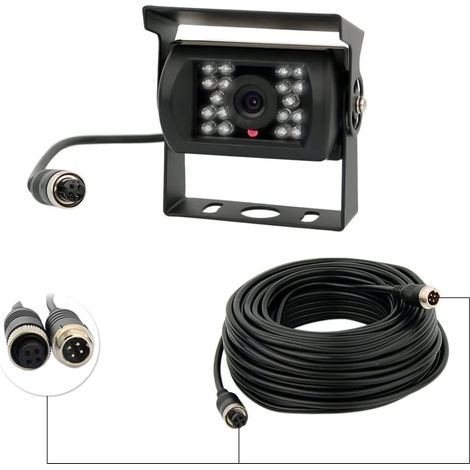 Telecamera posteriore 12V-24V 4 pin 18 LED IR Visione notturna impermeabile Cavo a 4 pin per auto/autobus/camion/rimorchio/roulotte/camper (1/5)