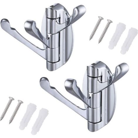 Ensemble de 2 porte-manteaux muraux pivotants en acier inoxydable avec 3 bras pliables (1/5)