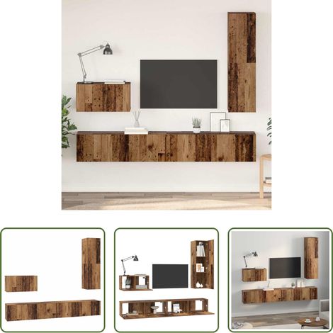vidaXL Altholz - Wand-TV-Schrank Wandmontiert 4 pcs Altholz Holzwerkstoff (1/5)