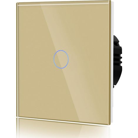 Interrupteur Tactile en Verre Interrupteur Mural,Or,86mm Interupteur Tactile avec Voyant Lumineux, Rétroéclairage LED, Verre anti-empreintes, 1 Gang 1 Voie