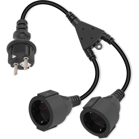 Prise Double Contact de Protection Câble d'extension, Câble d'extension d'alimentation étanche 16A / 250V pour Une Utilisation en Extérieur, pour la Maison, Le Bureau (Noir) (1/5)