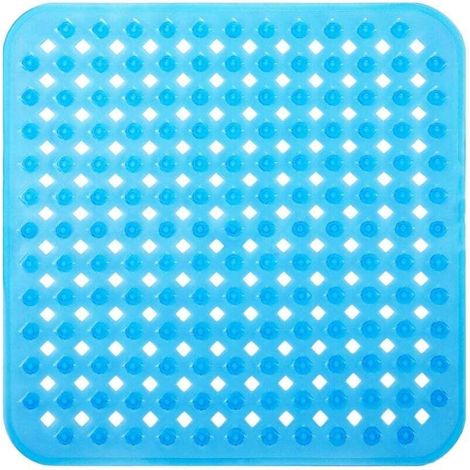 bleu Tapis de Bain de Douche, 53x53cm Tapis de Baignoire Antidérapant, Tapis de Douches Antiderapant Carré à Ventouses, Anti Glisse Tapis, Lavable en Machine (1/4)