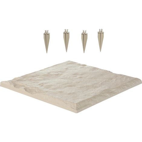 Mophorn Trittsteine Garten, 4 Stück, 395x395 mm, dekorative Gehwegplatten mit Pfählen, Kunststoffpflaster in Steinoptik, Kunststoffharz PC, ideal für Rasen und Terrassenlandschaften, Beige