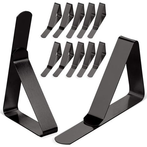 Pinzas para manteles - Abrazaderas para mesa - Comedor al aire libre - Acero inoxidable - 12 piezas - Negro (1/5)