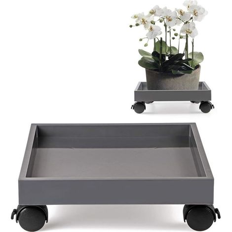 Shmshng – Support de pot de fleur à roulette – Résine PP non toxique – Capacité 50 kg – 4 roues avec freins – Pour pots lourds et jardinières (1/5)