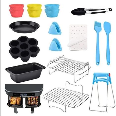 FOLAYA Accessoires Pour Air Fryer-18 Pièces Ensemble D'Accessoires Pour Friteuse À Air Double Zone Pour Compatibles (1/4)