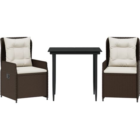 Maison Exclusive - Set da Pranzo da Giardino 3pz con Cuscini in Polyrattan Marrone