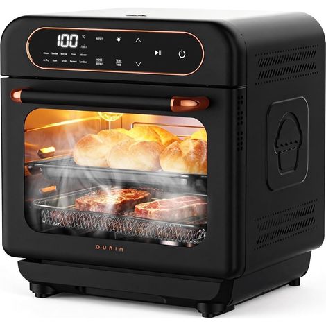 12L Mini Four, Four Vapeur 8 en 1 avec Four Fonction Pain, 1100W Circulation d'air Chaud 360°, Cuisson Double Étage, Poulet Rôti, Gigot, Pain, Viandes et Légumes Cuits à la Vapeur