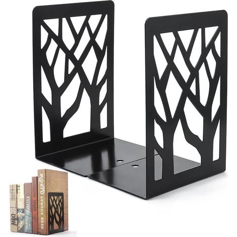 Sujetalibros para estanterías - Sujetalibros decorativos de metal para estanterías y bibliotecas escolares - Asiento de libro negro (1/5)