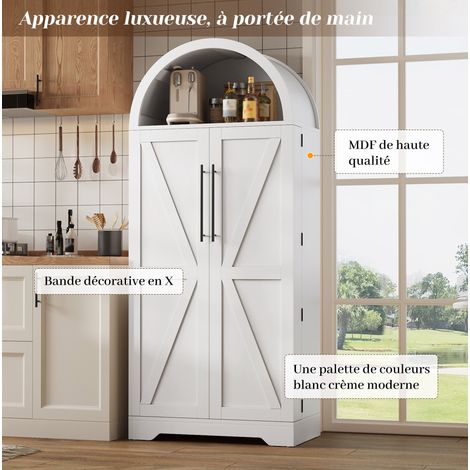 Vitrine 70x40x165 cm blanc en MDF avec étagères ouvertes et portes de rangement (1/3)