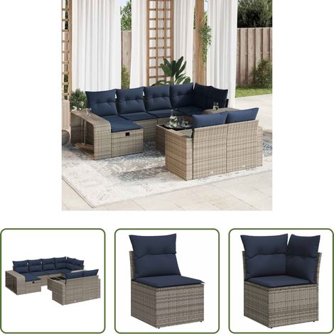 vidaXL Canapé en résine - Salon de jardin 11 pcs avec coussins gris résine tressée (1/5)