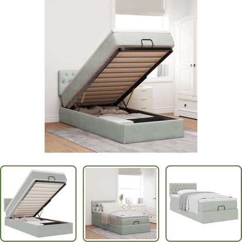 vidaXL Samt - Ottoman-Bett mit Matratze Hellgrau 100x200 cm Samt (1/5)