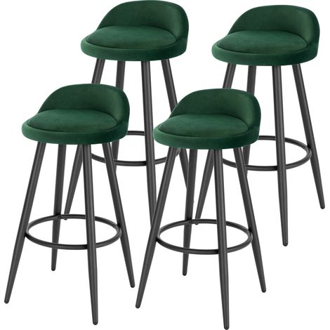 WOLTU 4x Barhocker, Barstuhl Hocker Tresenhocker Bistrohocker Designer Hocker mit Rückenlehne und Fußstütze aus Samt & Metall, Dunkelgrün