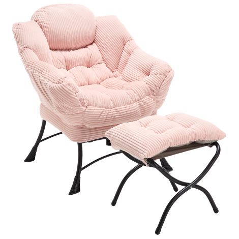 Fauteuil d'appoint avec repose-pieds — Chaise de détente de style moderne avec accoudoirs et poche de rangement latérale — Fauteuil rembourré pour la détente ou la lecture avec pouf (Idéal pour les pe