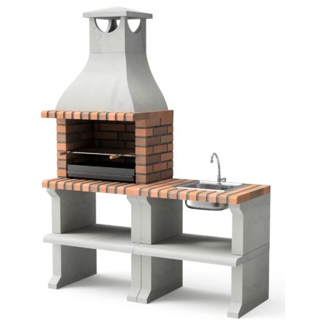 MOVELAR - Barbacoa de Obra Prefabricada para Leña y Carbón Modelo PACK 2 RAGUSA (Gris / Terracota - 152 x 58 x 207 cm) REF: M00903 - Uso en Exteriores (1/5)