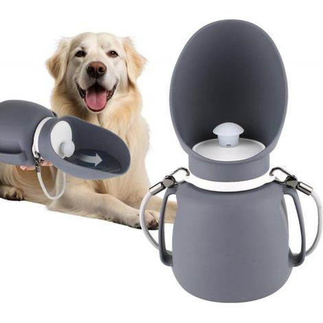 Gourde pour chien - Gourde nomade - Distributeur d'eau portable pour chiens - Gourde étanche de 800 ml (27 oz) - Convient aux chiens et chats pour les promenades et randonnées en extérieur - Gris - 80 (1/5)