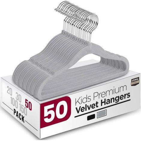 Cintres en velours enfants - - Lot de 50 pièces - Dimensions 28x17 cm - Antidérapant - Crochet pivotant 360° (1/5)