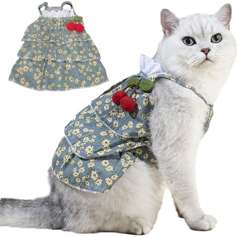 1 robe pour chien et chat, fleurie avec manches bouffantes, taille M, tour de poitrine 40-42 cm, pour chiots et chatons (1/5)