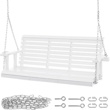 Mophorn Wooden Porch Swing 5.5 ft, Patio bench swing for Courtyard & Garden, Upgraded 880 lbs Strong Load Capacity, Heavy Duty Swing Chair Bench with Hanging Chains for Outdoors, White (1/5)