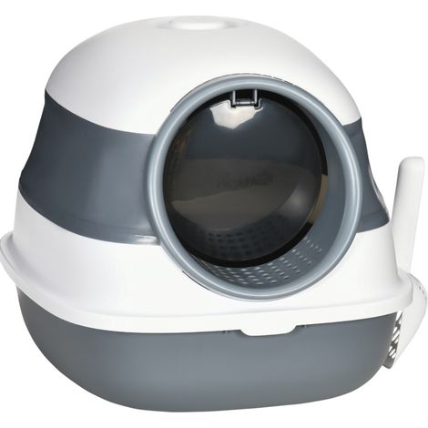 Litière pour chat pliable avec filtre anti-odeurs et pelle, 52x41x38 cm, blanc et gris, pour chats jusqu'à 5 kg (1/5)