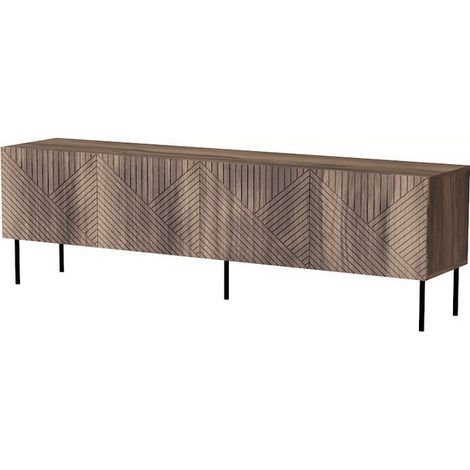 Meuble TV 190x58x40 cm couelur Noix NOCO meuble Hi-fi luxueux sur pieds noir avec 4 portes (1/3)