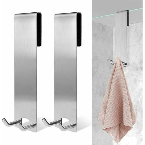 royaluxe - crochet de douche Crochet de douche sans perçage Crochet pour la cabine de douche Paroi de douche porte-serviettes Convient pour des épaisseurs de verre de 6 à 11 mm (2 pièces, acier ino (1/5)