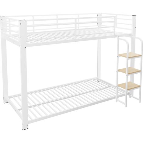 CHICFURN Litera infantil 90x200 cm metal blanco y MDF nogal, escalera integrada (1/5)