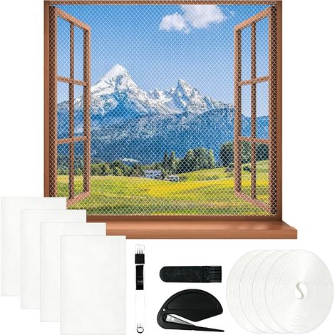 Lot de 4 Moustiquaires pour Fenêtre 130x150 cm – Filet Anti-Insectes avec 4 Rouleaux de Bande Auto-Agrippante – Sans Perçage, Découpable, Blanc (1/5)