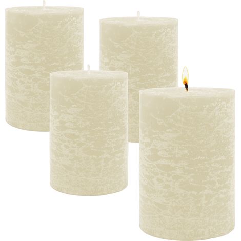 Echtwachs rustikal Stumpenkerzen 10 x 7 cm champagner - 4er Set - Advents Kerzen unparfümiert ca. 30 Stunden Brenndauer
