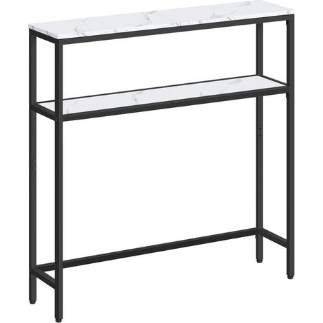 Vasagle – Console d'entrée 2 niveaux – Table d'appoint 20 x 80 x 80 cm – Panneaux agglomérés blanc marbré et noir d'encre – Idéale pour petits espaces (1/5)