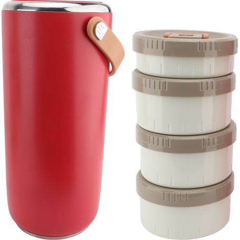 Pot alimentaire isolé sous vide, 3,4 l, en acier inoxydable, à large bouche, Portable, étanche, récipient chaud pour le travail, rouge