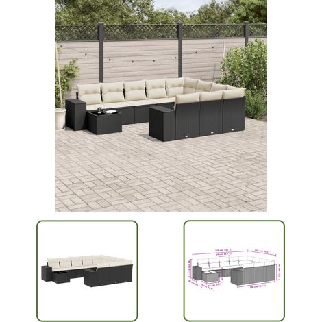 The Living Store 11-tlg. Garten-Sofagarnitur mit Kissen Schwarz Poly Rattan - Gartenmöbel Set - PE-Rattan Möbel - Outdoor Lounge - Esstisch - Sofasatz (1/3)