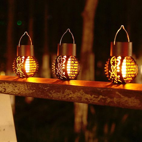 Lot de 4 lanternes solaires à flamme vacillante, lampes LED décoratives à suspendre pour l'extérieur (1/5)