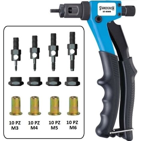 Rivettatrice professionale per rivetti filettati da M3 a M6 + 40 Inserti
