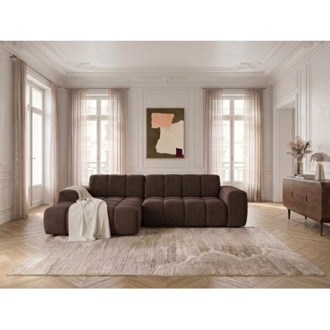 BOBOCHIC - Canapé d'angle convertible électrique avance-recule THEO tissu chenille Angle gauche Marron (1/5)