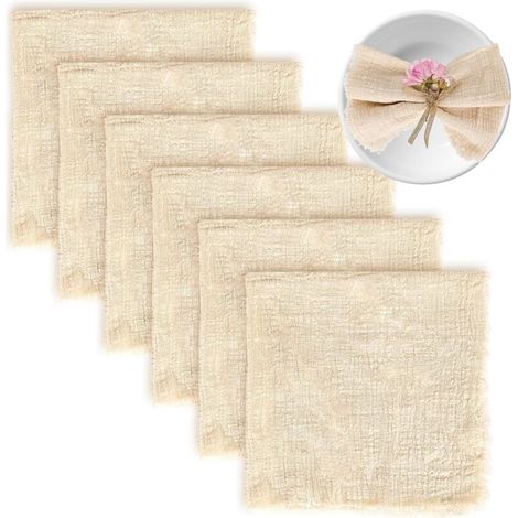 Lot de 6 serviettes en tissu de 42 x 42 cm, lavables, en tissu avec franges, pour fêtes, Noël, Thanksgiving, mariage, restaurant (kaki) (1/5)