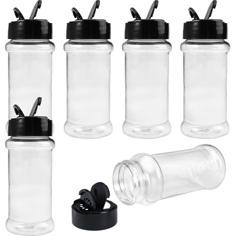 Pots à épices en plastique Transparent 6 pièces 150ml, bouteilles à épices avec couvercle de distribution à double valve pour la cuisine, le barbecue et le camping (1/5)