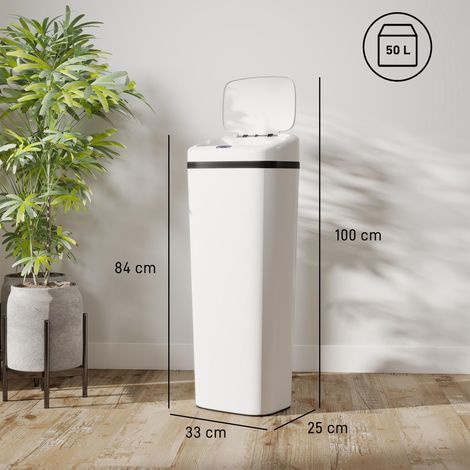 Poubelle de cuisine automatique 50 L étroite en acier inoxydable avec capteur infrarouge, mode manuel, anti-traces de doigts, blanche (1/5)