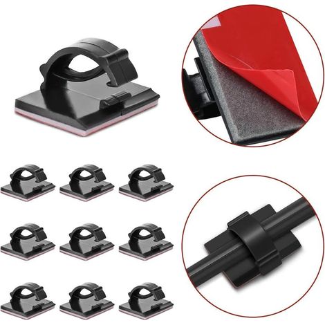 Clips adhesivos ajustables para cables de fibra óptica, sujetacables y alambres para el hogar y la oficina (paquete de 30) negros (1/5)